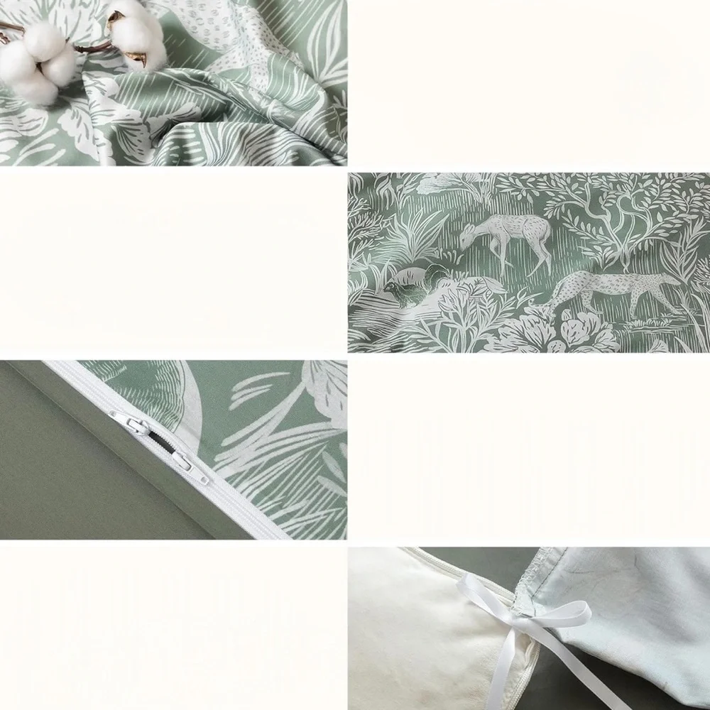 NEW Anthro Green Floral Botanical Full Queen King Cotton Bedding Duvet Sham Set